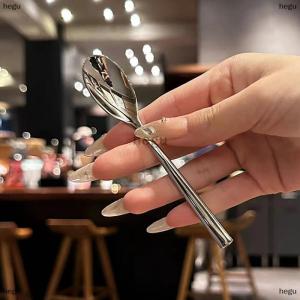 [COD] hegu Stainless Steel Round Spoon Net Red Golden Dinner Long Handle Stirring Dessert Spoons For Kitchen Accessories Gadgets