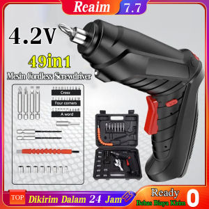 REAIM Mesin Cordless Screwdriver Drill Set 4.2V 49pcs Tangan Bolak Balik Mesin Bor Obeng Baterai