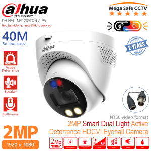 Dahua 2MP Smart Dual Light Active Deterrence HDCVI Audio Eyeball Analog Camera DH-HAC-ME1239TQ-A-PV Siren And Alarm Built-in MIC Speaker  WDR 3D NR 40m Illumination Quick-to-install