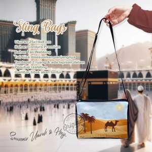 tas selempang bahu wanita printing sling bag resleting 2 ruang oleh oleh haji umroh