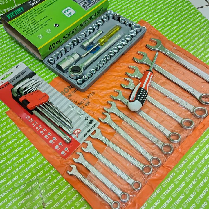Paket%201%20Set%20Lengkap%20Kunci%20Motor%20Tools%20Kunci%20Sok%2040%20Pcs%20Toolkit%20+%20Kunci%20Ring%20Pas%20Set%2011%20Pcs%20+%20Kunci%20L%20Kombinasi%20Bintang%20Bonus%20Obeng%20Min%20Plus%20-%20Image%202