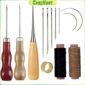 C.N. 13pcs DIY Leather Sewing Kit Sewing needle/Wooden Handle Awl/Wax Thread/Sewing Awl