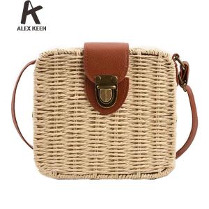 Women Woven Crossbody Bag Casual Rattan Handcrafted Shoulder Bag for Vacation and Daily Outings in Light Brown