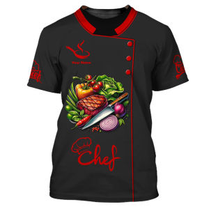 [Local Stock] Christmas Halloween Chef Work T-shirt For Men Funny Personality Pattern O-neck T Shirts 3D Print Fashion Trendy Cook Uniform Tee Top Novelties