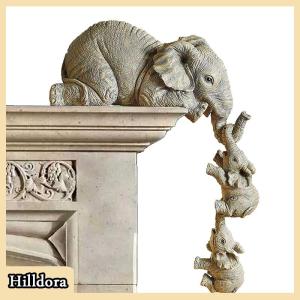 [Hilldora] Nhựa trang trí thủ công 3-mảnh thực tế Voi Mẹ treo 2-em bé figur