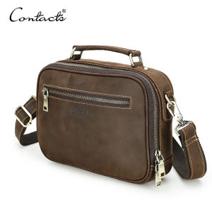 CONTACTS Men Sling Shoulder Bags Genuine Leather Crossbody Bags Vintage Messenger Bags Mens Bags Handbags for 8.3 iPad Mini