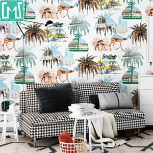 Thai wallpaper Southeast Asian style wallpaper Camel Desert Thailand Tropical Rainforest Bedroom Nordic Restaurant Background Wall 10M*45CM