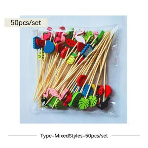 【Local Delivery】 100Pcs Disposable Bamboo Picks Skewers Food Pick Buffet Cupcake Fruit Fork Salad Vegetable Sticks Toothpick Skewer for Party Cake Dessert 306A-LZC-Flaming-Pick