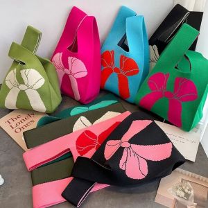 INK6755 Tote Bag Knot Wrist Bag Bowknot Weave Handbag Simple Shopping Bags Bow Knitted Bag Girl