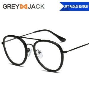 Grey Jack Frame Kacamata Antiradiasi Blueray Style Aviator Oval Metal Trendy Fashion Wanita dan Pria Terbaru 98029