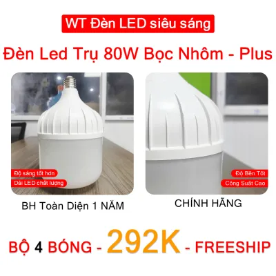 【100W】Combo 4 bóng đèn LED siêu sáng 80W 100W - Ánh sáng trắng | Tiết kiệm điện & chống nước