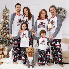 Family Matching Merry Christmas Santa Print Striped Pajamas Sets (Flame Resistant)