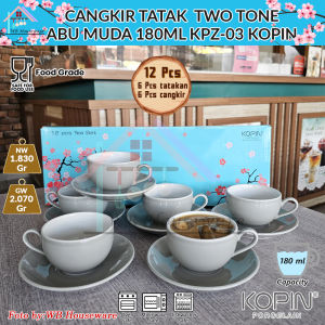 KOPIN 6 pasang cangkir set + tatakan grey180ml / gelas minum / coffee set tea cup and saucer porcelain KPZ-03