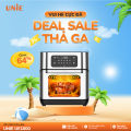 Nồi chiên không dầu Unie UE-1000, công suất 1800W, dung tích 12L, chế độ nhiệt kép giúp chín nhanh, đều, bảng điều khiển cảm ứng thông minh, giỏ chiên đặc biệt 2 trong 1 đi kèm tay cầm. 
