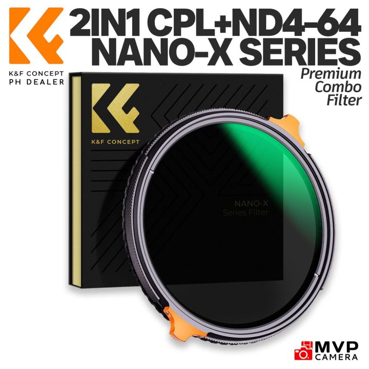 K&F Concept Filtre Polarisant + ND Variable 82mm 2-en-1 ND4-64 - Sans Croix X Nano-X