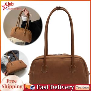 [Ueb]Womens Multi Pocket Shoulder Bag Faux Suede Crossbody Bag for Work and Travel in Chic Gray Color