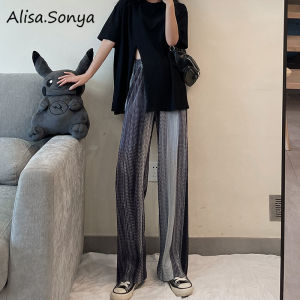 (Cle) Alisa.Sonya Women Smocked High Waist Tie Dye Boho Pants Casual Print Wide Leg Pants
