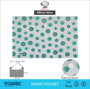 Map Plastik Kancing F4 TOMEX Smart Pocket Map Kancing Plastik Motif DOT FLOWER Isi 6 pcs