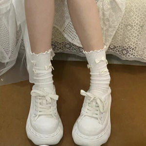 ถุงเท้าโบว์ส ถุงเท้าสีตัดกันสำหรับลูกหนัง ถุงเท้าโบว์สตรีน่ารัก หน้าเป็นเส้นทางการสื่อสาร