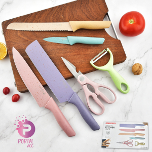 PA RT84 Pisau knife Stainless anti lengket 1 Set isi 6 termurah Pisau set lengkap pelapis anti lengket warna pastel
