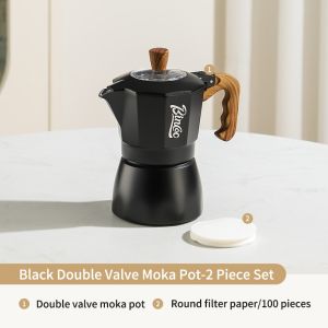Bincoo ชุดเหยือกมอคค่าวาล์วคู่หม้อกาแฟโมก้าหม้อต้มกาแฟขนาดเล็กสไตล์อิตาลีสำหรับทำอาหารเครื่องชงกาแฟเครื่องบดด้วยมือ