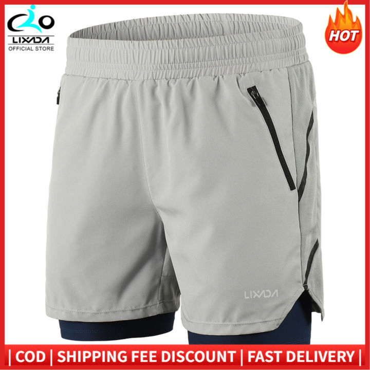 Lixada Short De Sport Homme 2 En 1 Running Quick Drying - Respirant, Poches Zippées, Idéal Course Jogging Cyclisme
