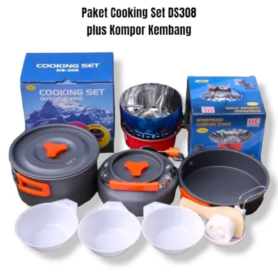 Cooking Set DS308 plus Teko Alat Masak Kompor Camping Outdoor Portable Panci Set Nesting DS 308