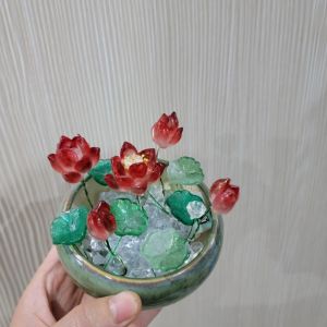 Chậu Hoa Sen Mini Đường Kính 11cm- Trang trí Decor Chất Liệu Thủy Tinh Kèm Đèn Led