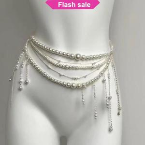 Flash Sale Fashionable Multi-layer Flower Tassel Waist Chain Retro Pearl Waist Chain For Women Girls Body Chain Clothing Accessories Gifts