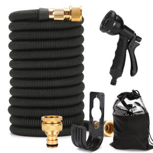 Magic Expansion hose 25/50/75/100 ft flexible high pressure spray gun water gardening fit with solid brass hose filling