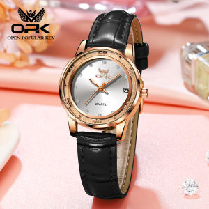OPK Jam Tangan Wanita Dewasa 2024 Anti Air Ori Korean Elegan Mewah Luminous Calendar Leather Strap Quartz Jam Tangan Cewek
