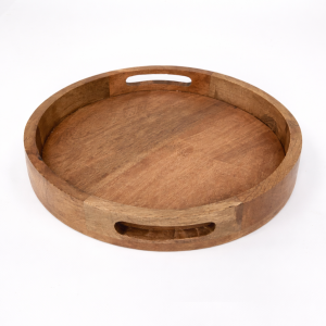 Round Mango Wood Serving Tray with Cutout Handles | Tea & Coffee Serving Dining & Multipurpose Storage Tray (Size - 11.5 Inch | Pack of 1 Pc)
