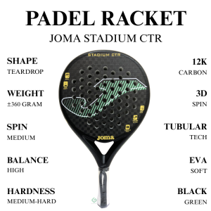 Joma Raket Padel Stadium CTR Black Green 12K Carbon 3D Spin