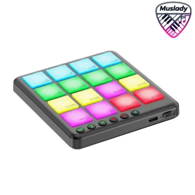 MUSLADY Bộ điều khiển MIDI 16 phím RGB động Pad BT không dây MIDI Pad có thể sạc lại Cắm và chạy di động cho hiệu suất sản xuất âm nhạc