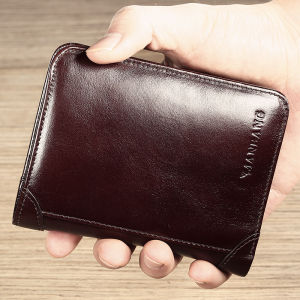 ManBang Brand Genuine Cowhide Leather Luxury Mens Wallet Original Short First Layer Cowhide Purse Three Fold Casual Business Classic