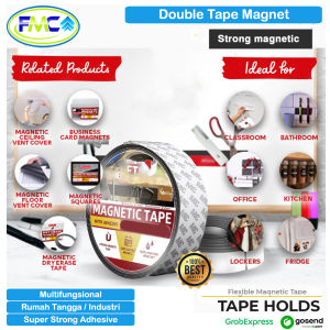 Magnet Tape 3m Double Tape Magnetic Adhesive Strip Tebal Tempelan Dinding Barang Organizer Serbaguna Praktis Rubber Magnet Kulkas Strong Adhesif