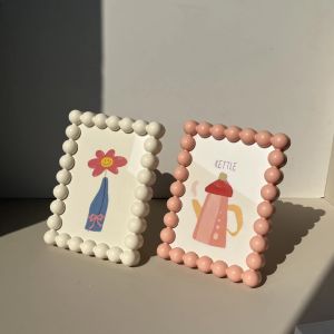 INNEED Viền đính hạt Khung ảnh Hạt nhựa tròn Màu sắc bánh macaron Màn hình hiển thị ảnh để bàn Kawaii Giá đỡ khung ảnh Phòng làm việc tại nhà