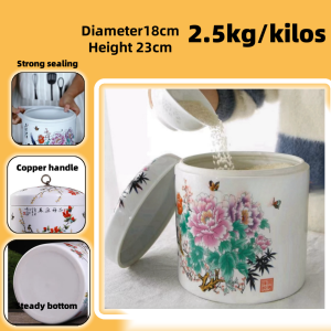 Ceramic rice storage rice dispenser rice urn ceramic container porcelain big decorative jar clay pot aesthetic for Home rice box storage 5kg/10kilos