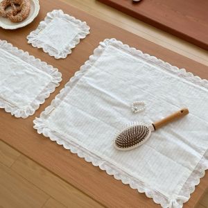 Q-1151 STORE Dust-proof Lace Ruffle Placemats Multi-purpose Soft Flounced Cotton Napkins Korean Style Coasters Table Decor