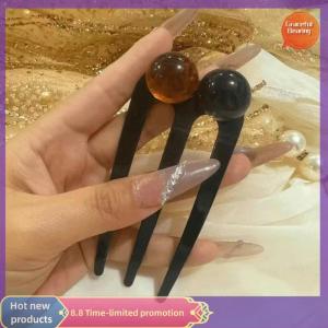 Graceful French Twist Beads Hair Stick Hair Clip Acetate U-Shaped Hairpin Vintage Tortoise Women Hair Bun Pin Headwear