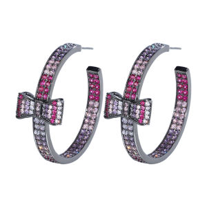 SEQUITO Vintage Costume Jewelry Pave Rose Red Purple AAA Cubic Zirconia Black Gold Plated Exquisite Round Bowknot Big Hoop Evening Party Women Earrings SE652