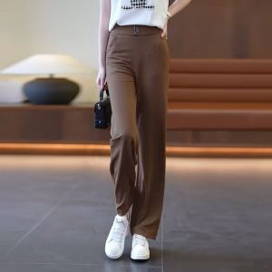 High waist thin wide leg pants Thin section ice silk suit wide leg pants pantsHigh waist to hide the flesh  and cool narrow straight pants Narrow wide-leg pants High waist to show slim drape pants Thin ice silk straig