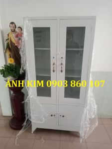 Tủ hồ sơ kính sơn dầu màu trắng đẹp có khóa đựng tài liệu