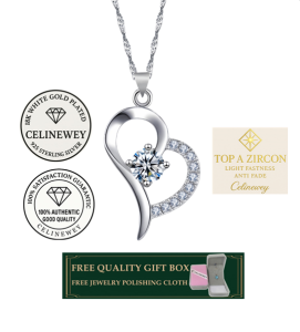 Celinewey Jewelry Shine Only Love Beauty AAA Zircon 18K White Gold Plated Necklace Birthday Gift 428N