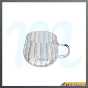 Makery【Ready in Stock】 Striped Glass Cups Pumpkin Shape Mug Transparent Water Tea Milk Juice Cup