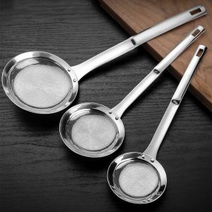 GAOSU Long Handle Stainless Steel Oil Skimmer Comfortable Handle Reusable Kitchen Strainer Grease Filter Household Oil Filtering Spoon Kitchen Gadgets