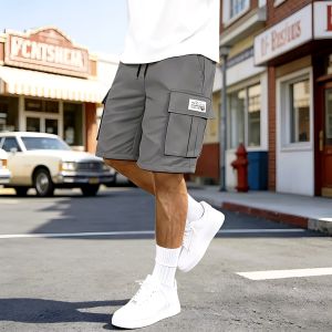 3 Pack Men Quick Dry Cargo Shorts Drawstring Elastic Waist Label Cargo Pocket Loose Outdoor Sports Shorts