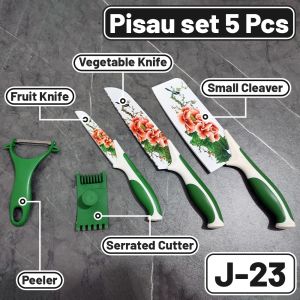Flash Sale Pisau Dapur Set 5in1 Motif Bunga Flower Cantik Kitchen Knife Set Super Tajam Stainless Peralatan Dapur