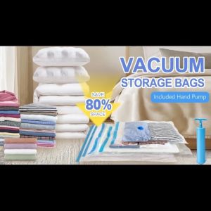 Reusable Vacuum Storage Bags - 3/4Pcs Compression Bags for Clothes & Blankets Transparent