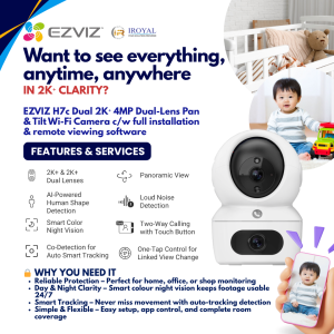 EZVIZ H7C Dual 2K 4MP Dual Lens 1 to 12 CAM PACKAGE Pan Tilt Smart Color Night Vision Auto Smart Tracking WiFi Camera with 128GB microSD card